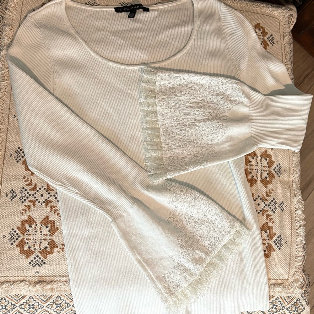 WHBM white Lace Sleeve Top